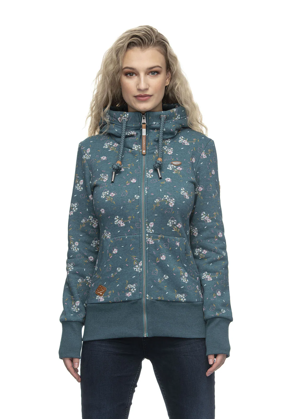 Blauw vest met bloemen print | Ragwear sweatshirt neska flowers zip petrol