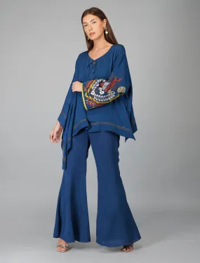 Blue Hand Embroidered Applique Cape Set