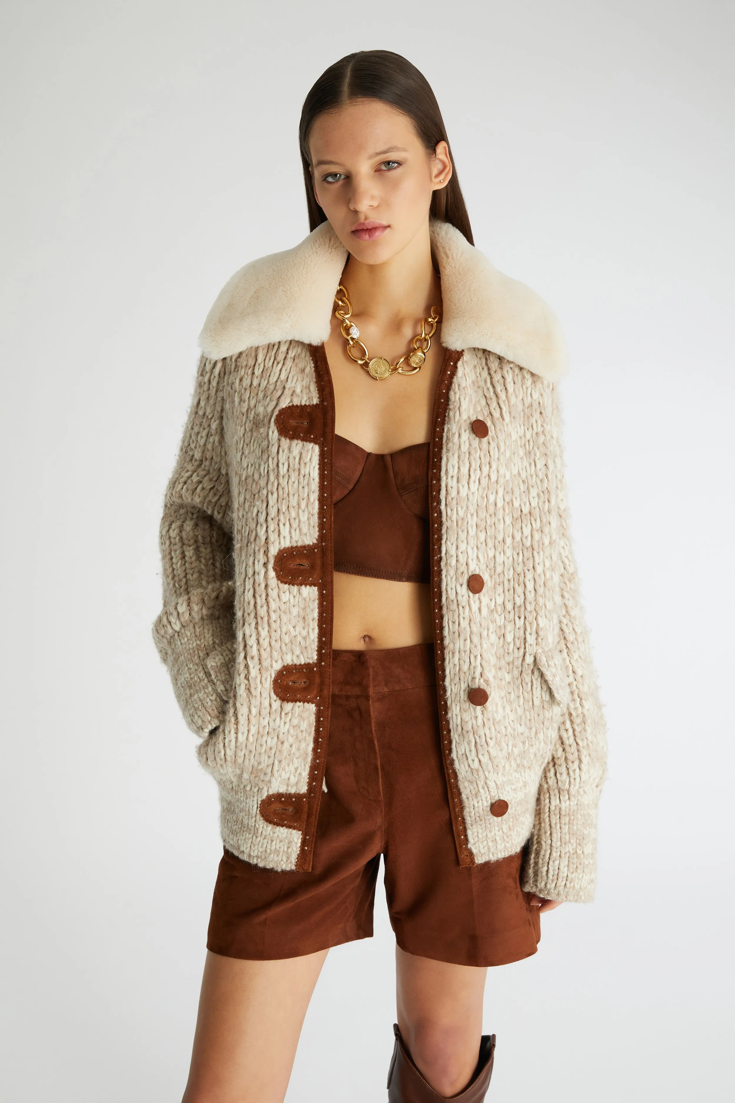 Bomber jacket with shearling collar