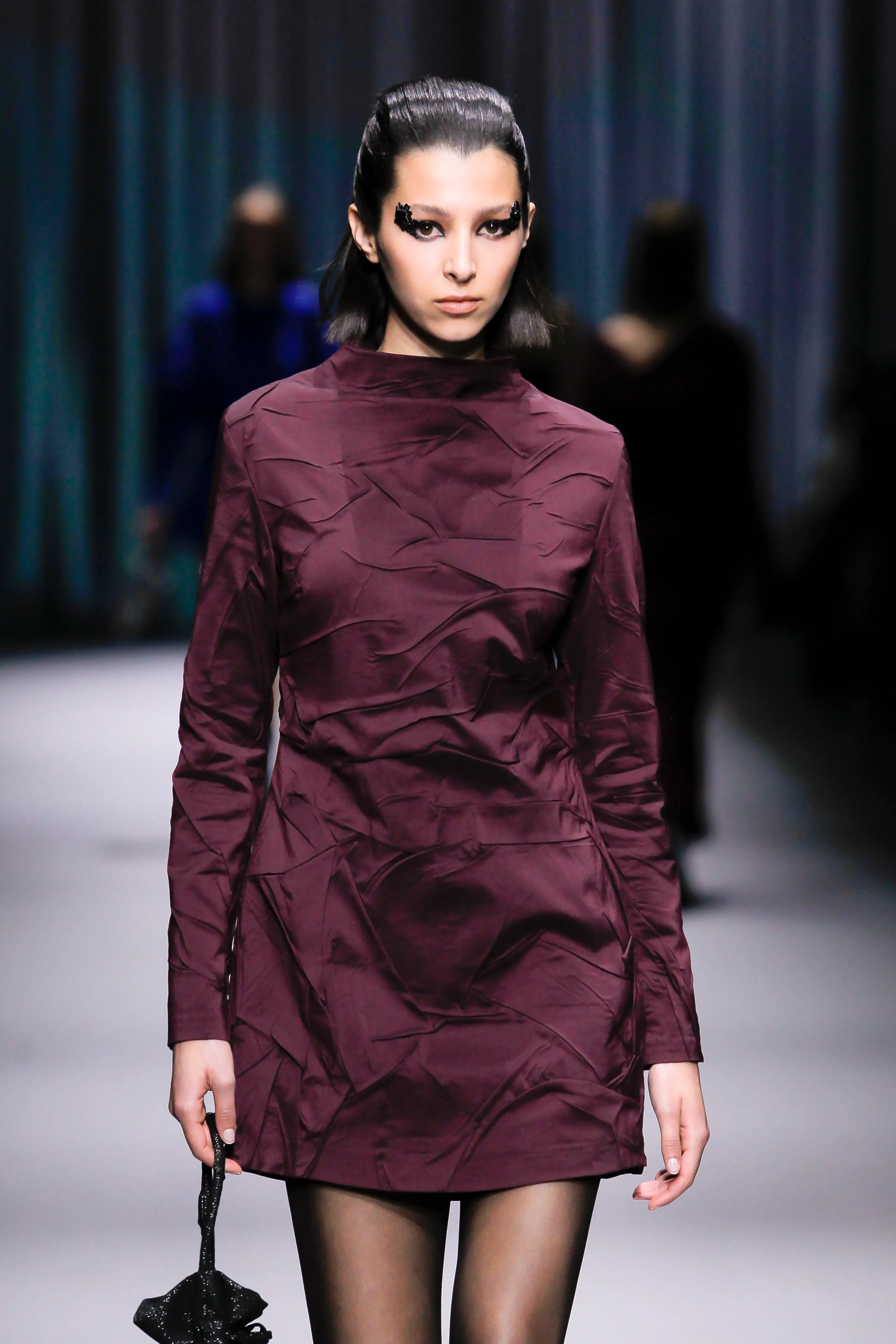 Bordeaux Turtleneck Hand-Curled Dress