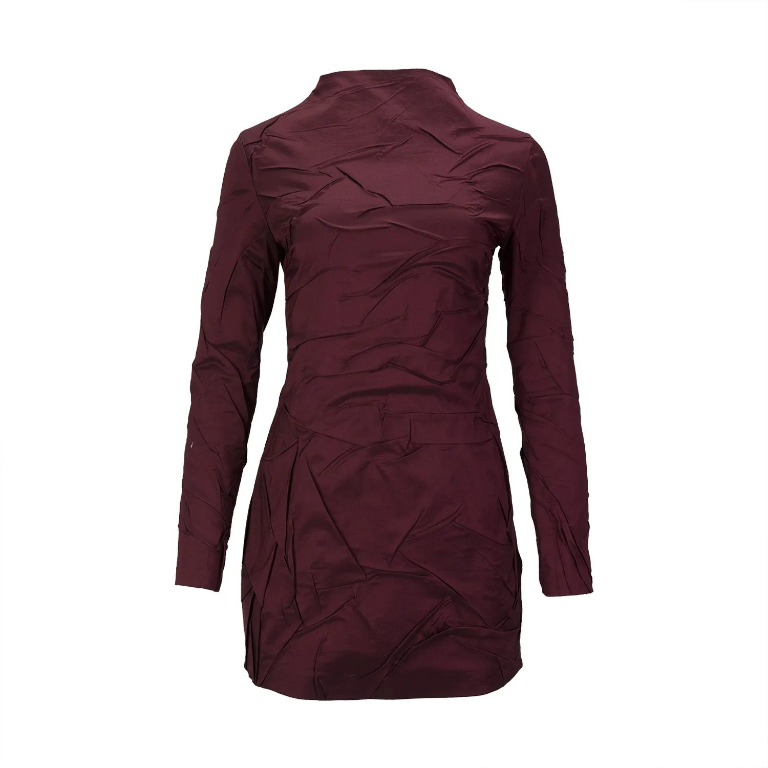 Bordeaux Turtleneck Hand-Curled Dress