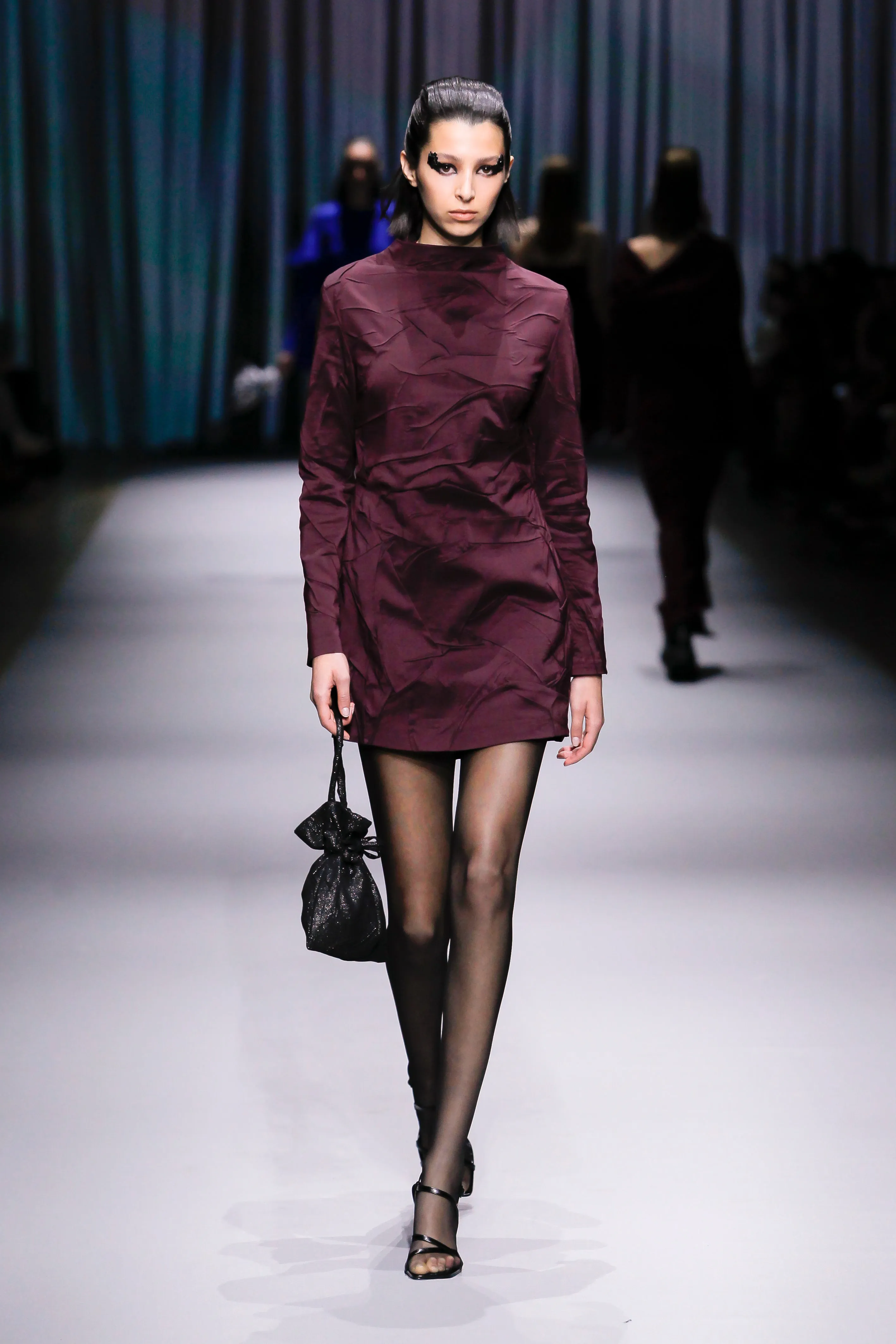 Bordeaux Turtleneck Hand-Curled Dress