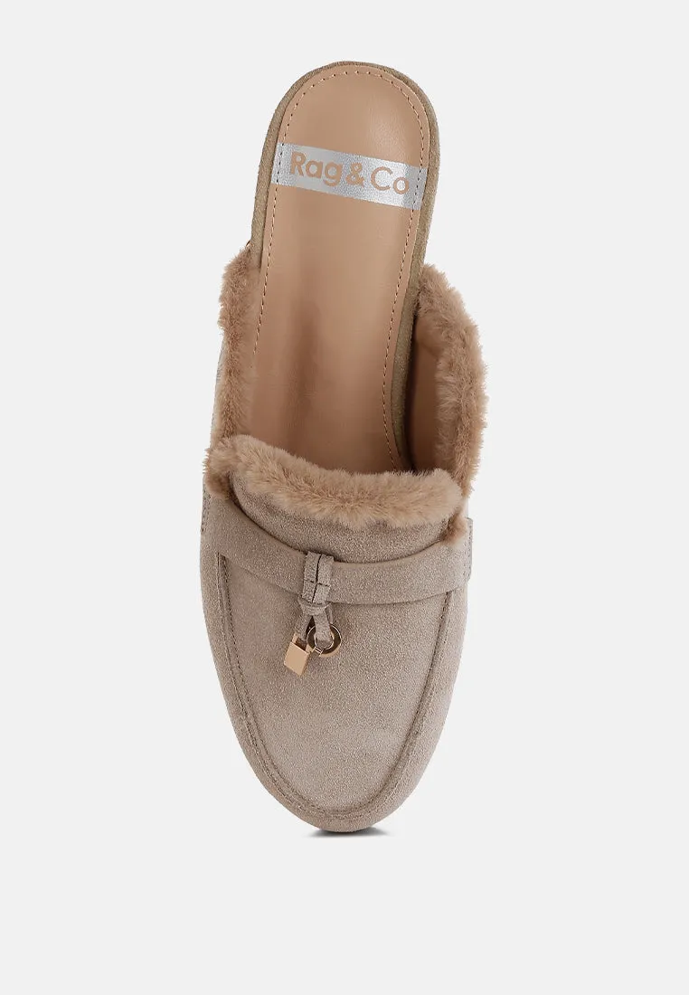 Bosnia Suede & Faux Fur Slip On Mules