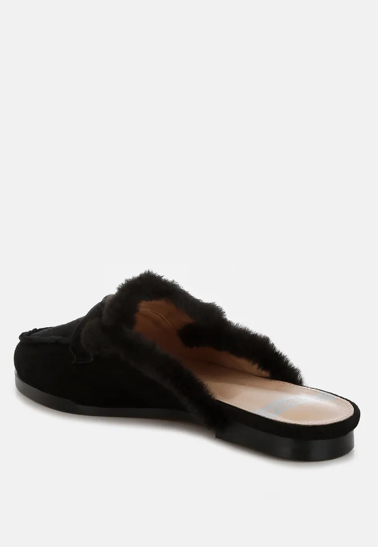 Bosnia Suede & Faux Fur Slip On Mules