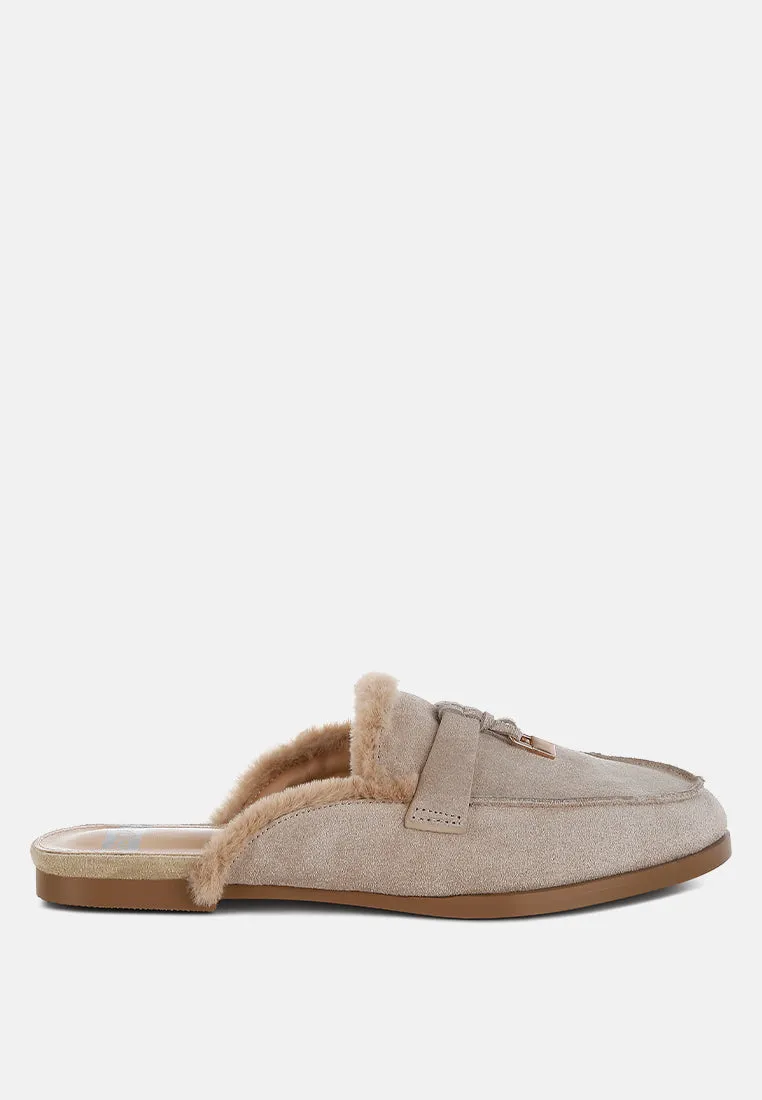 Bosnia Suede & Faux Fur Slip On Mules