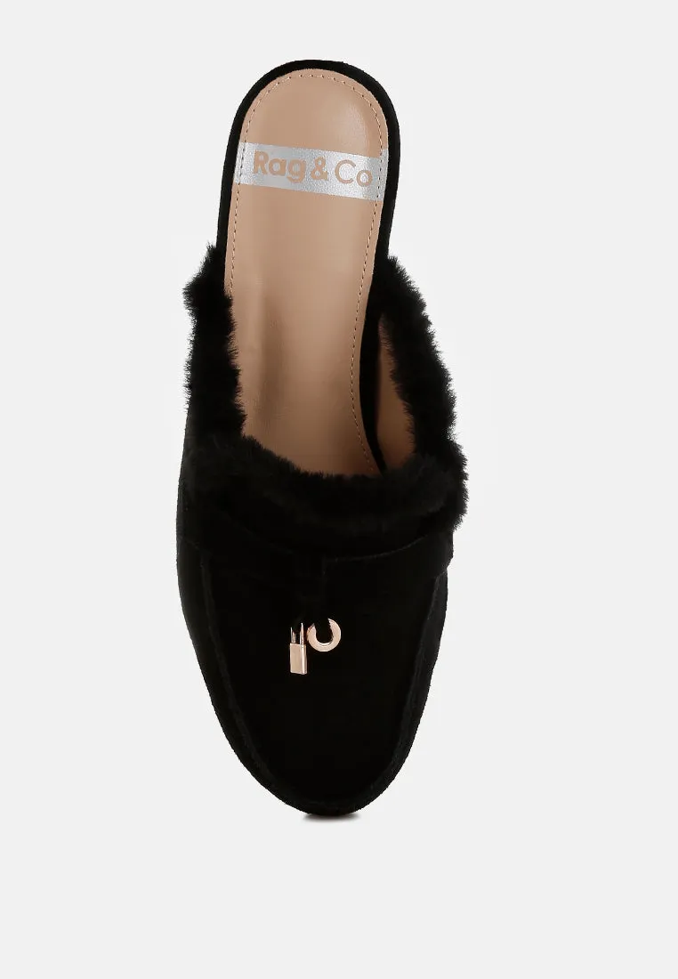 Bosnia Suede & Faux Fur Slip On Mules