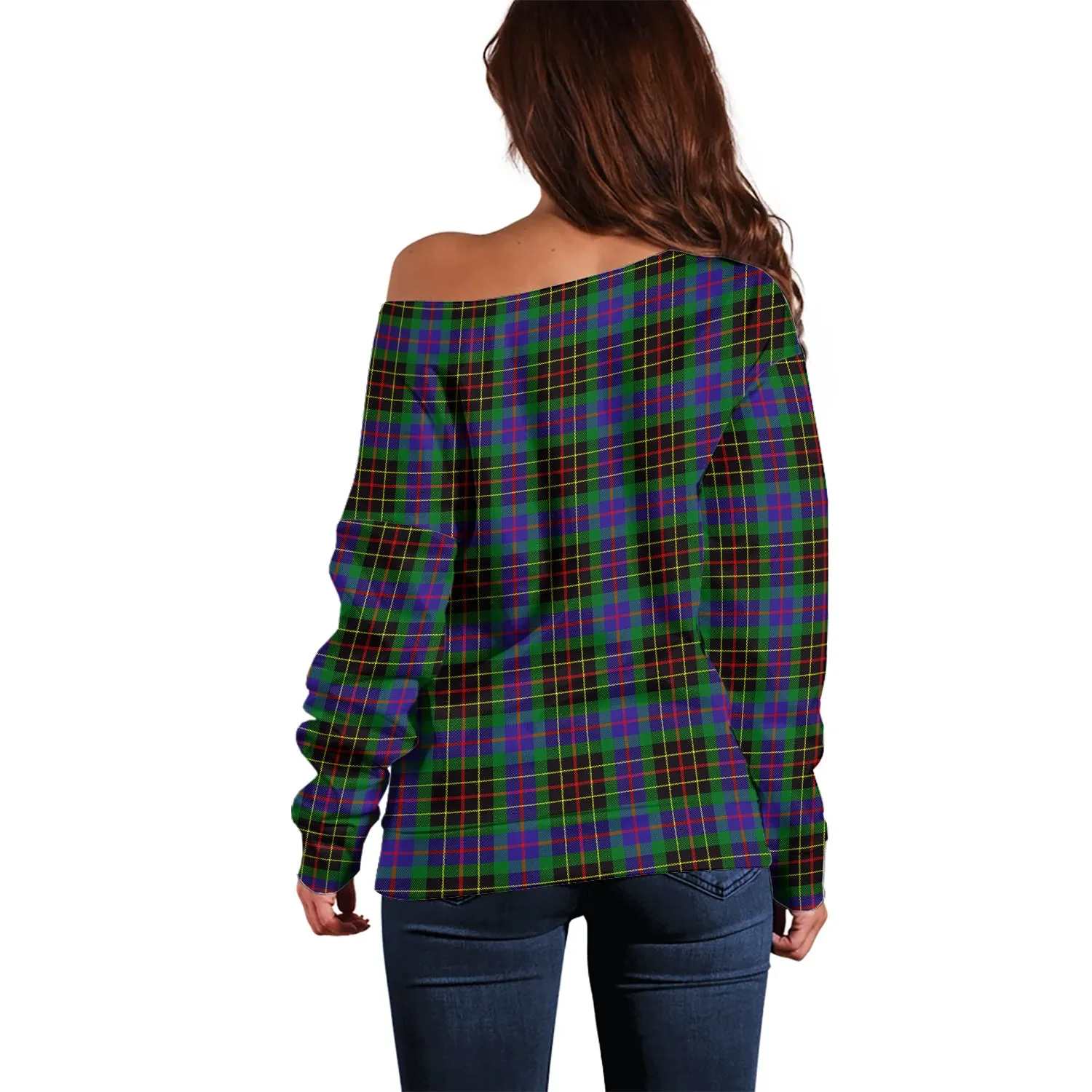 Brodie Hunting Modern Tartan Off Shoulder Women Sweater with Family Crest