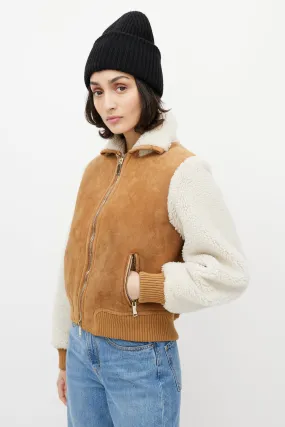 Brown & White Suede Shearling Cropped Jacket