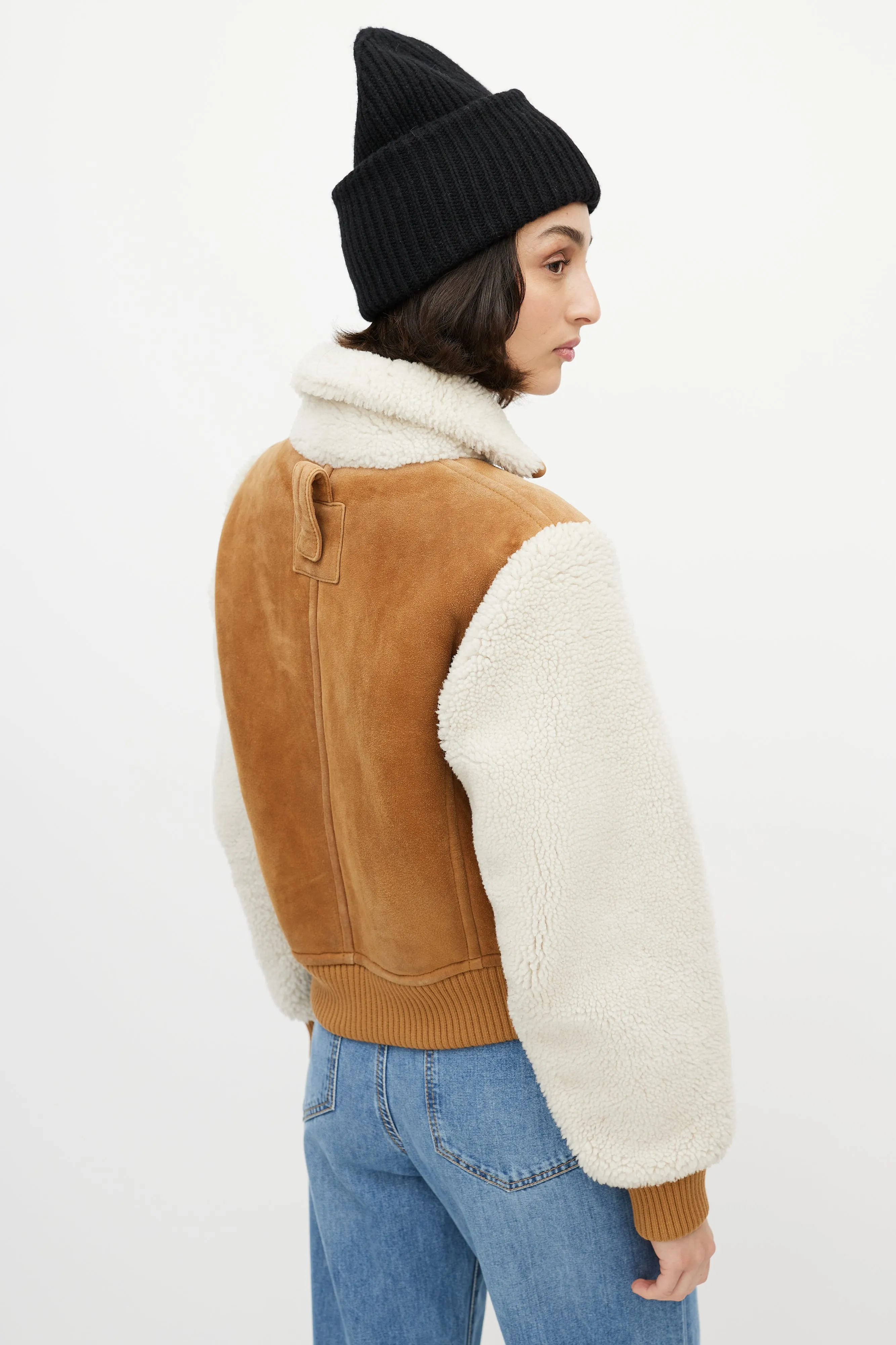 Brown & White Suede Shearling Cropped Jacket