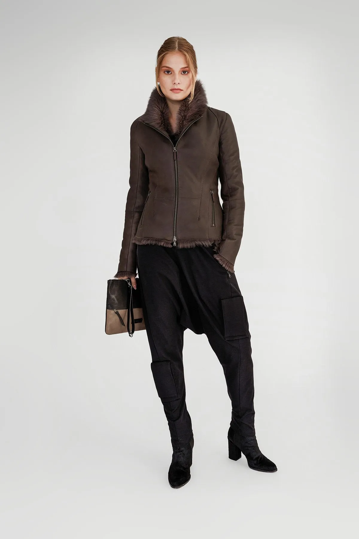 Brown Anthracite Shearling Jacket