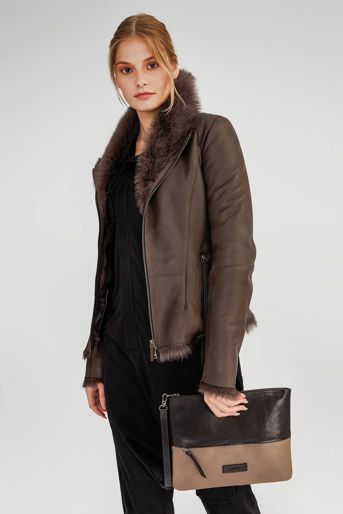 Brown Anthracite Shearling Jacket