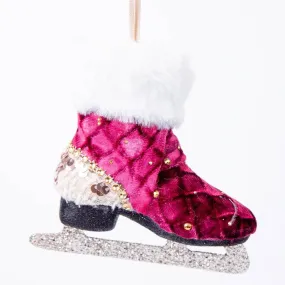 Burgundy Quilted Skate Boot Christmas Tree Decoration - 12cm