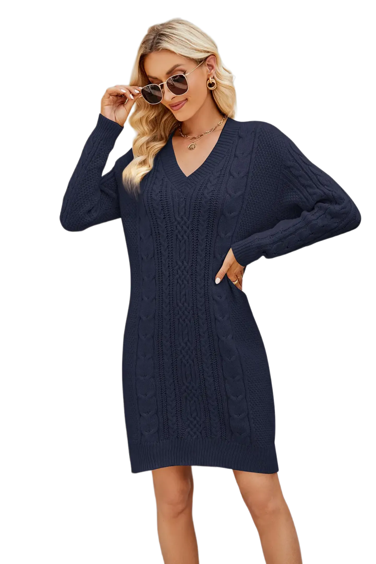 Cable-Knit Long Sleeve Sweater Dress