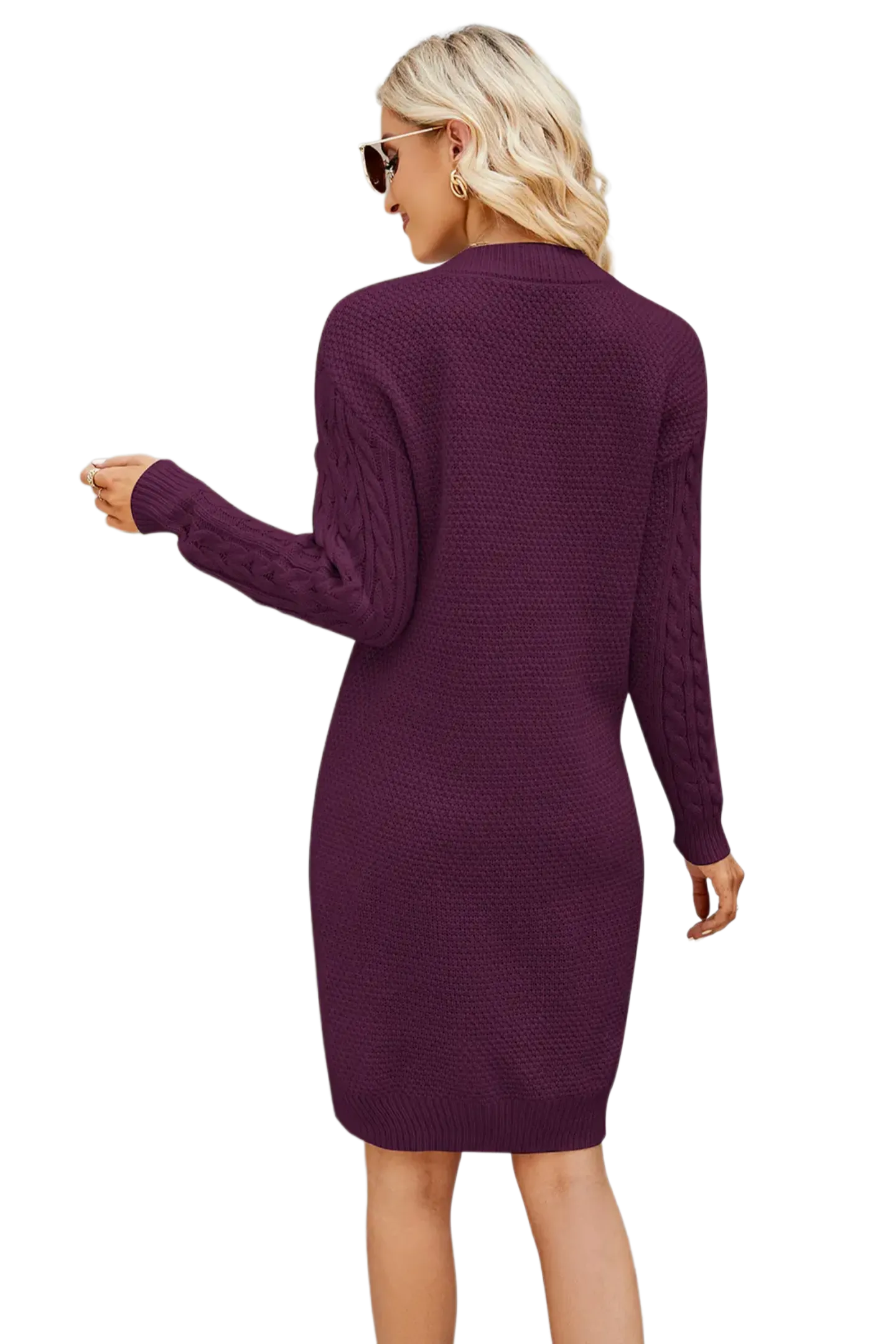 Cable-Knit Long Sleeve Sweater Dress