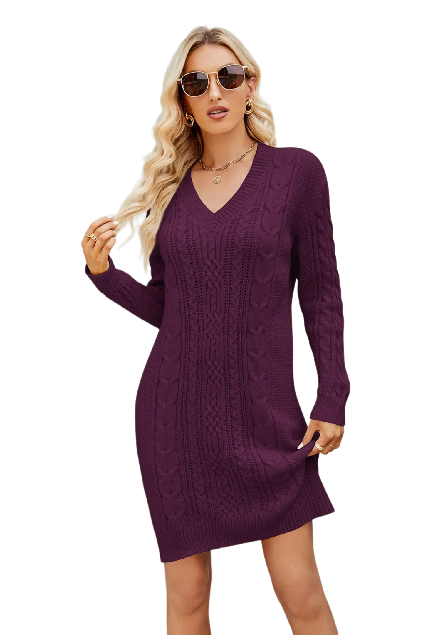 Cable-Knit Long Sleeve Sweater Dress