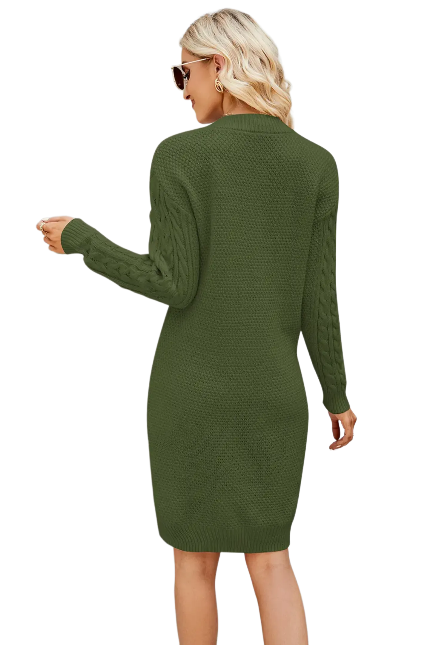 Cable-Knit Long Sleeve Sweater Dress