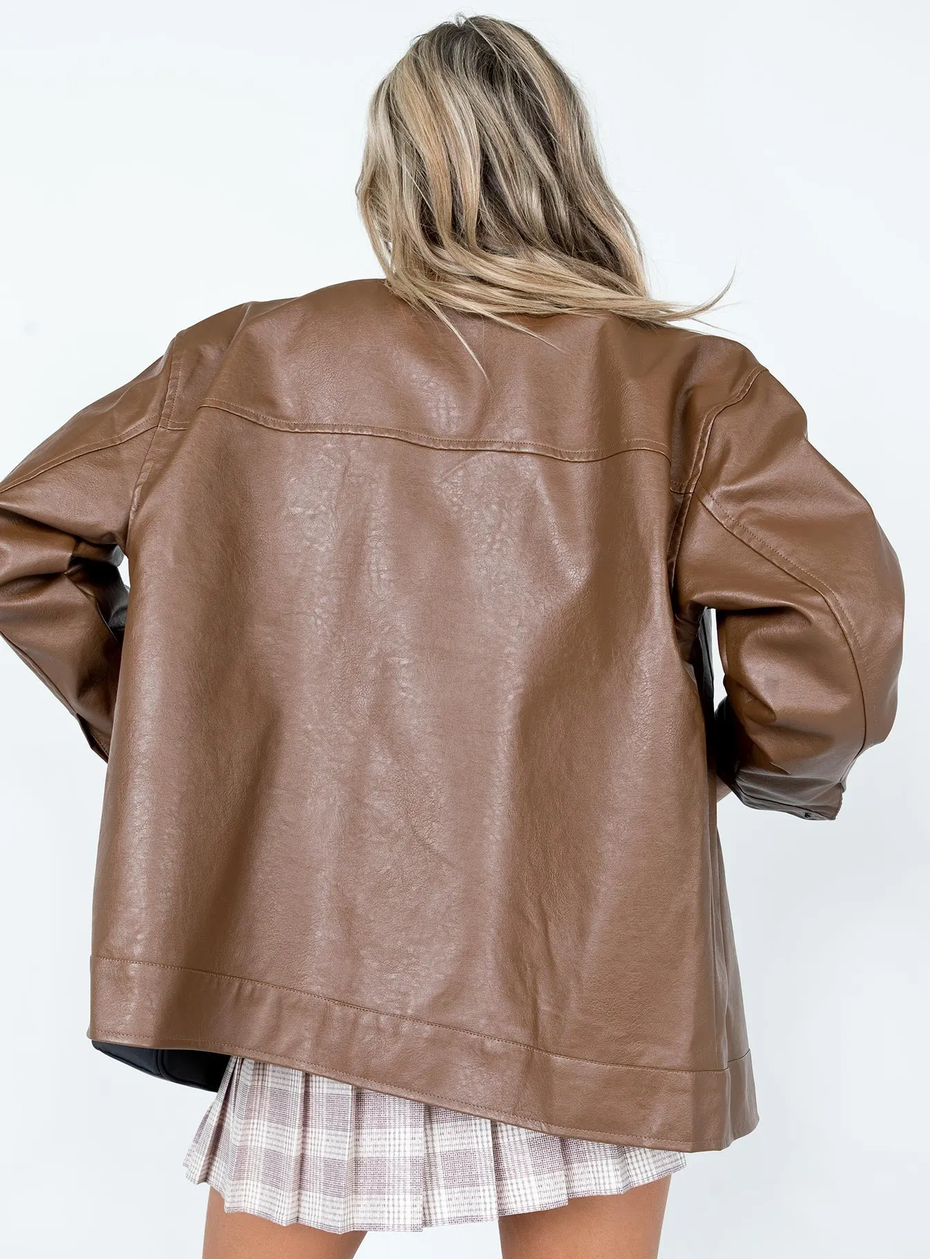 Callie Faux Leather Jacket Brown