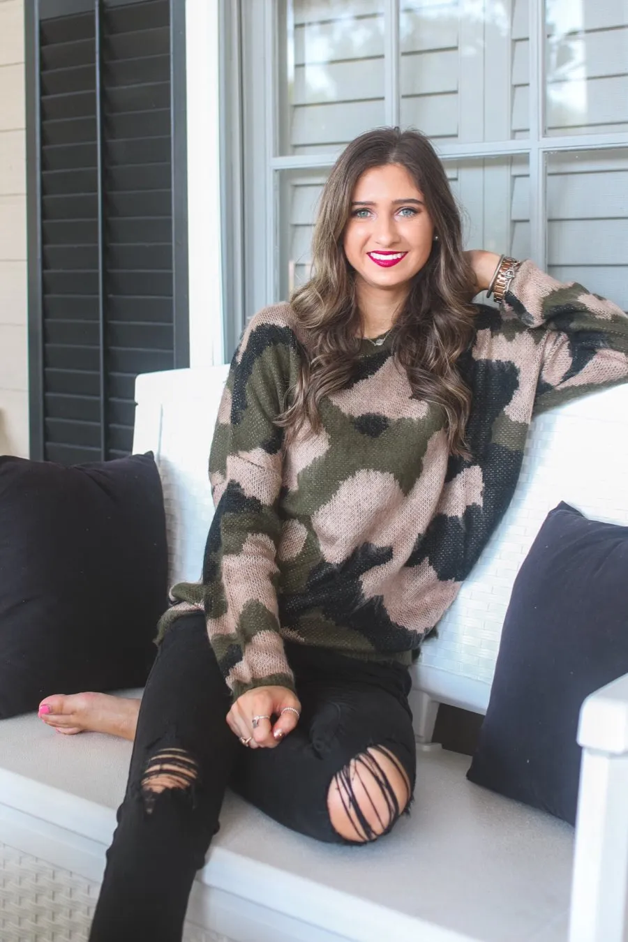 Cassie Camo Print Sweater