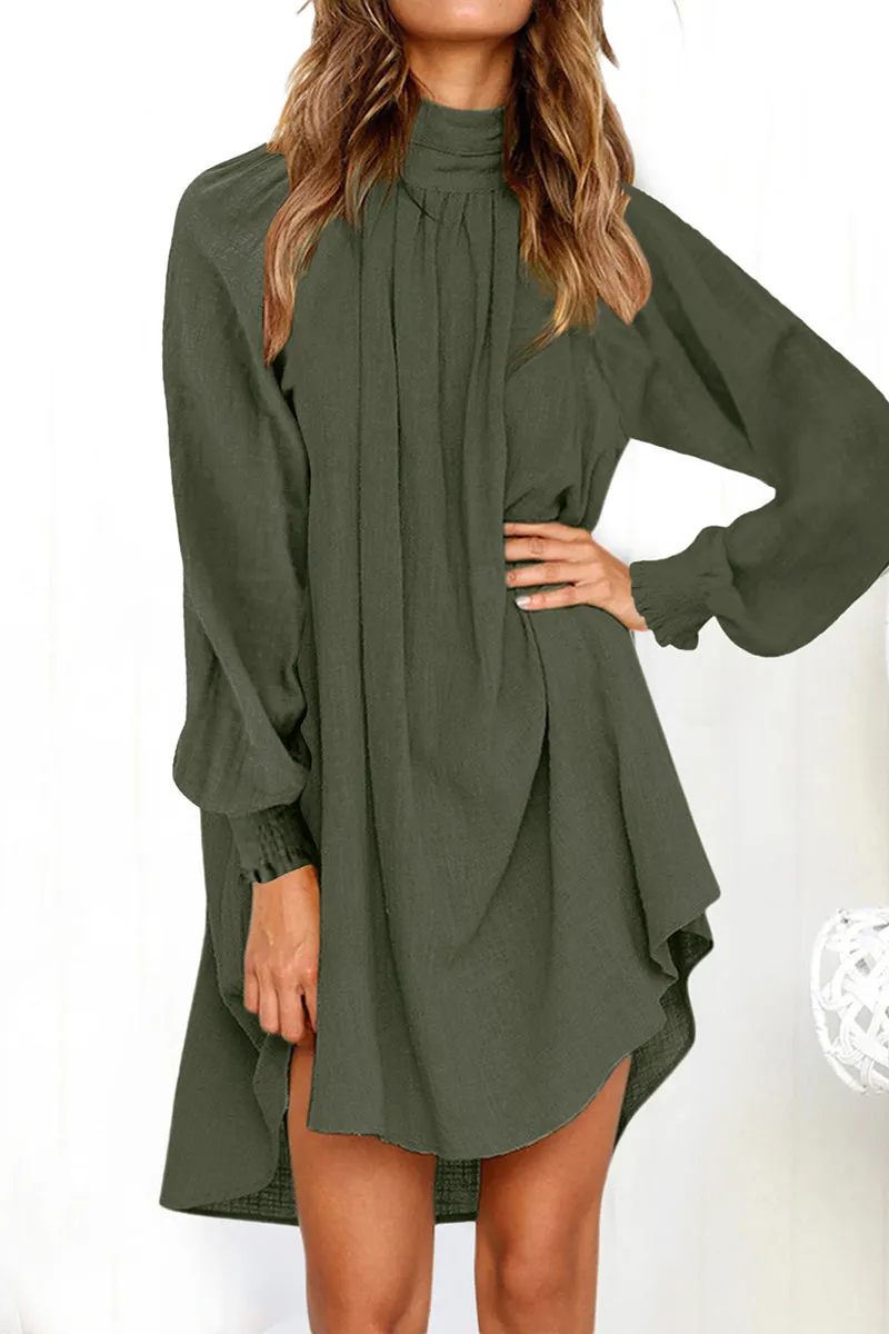 Casual Simplicity Solid Fold Turtleneck Long Sleeve Dresses(4 Colors)