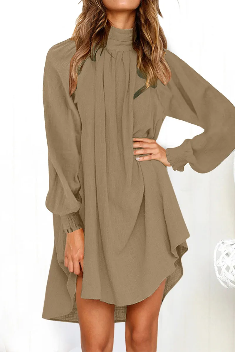 Casual Simplicity Solid Fold Turtleneck Long Sleeve Dresses(4 Colors)