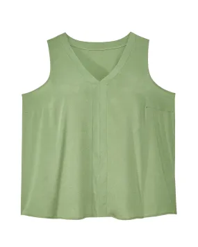 Celia Woven V-Neck Sleeveless Top | Olive Green