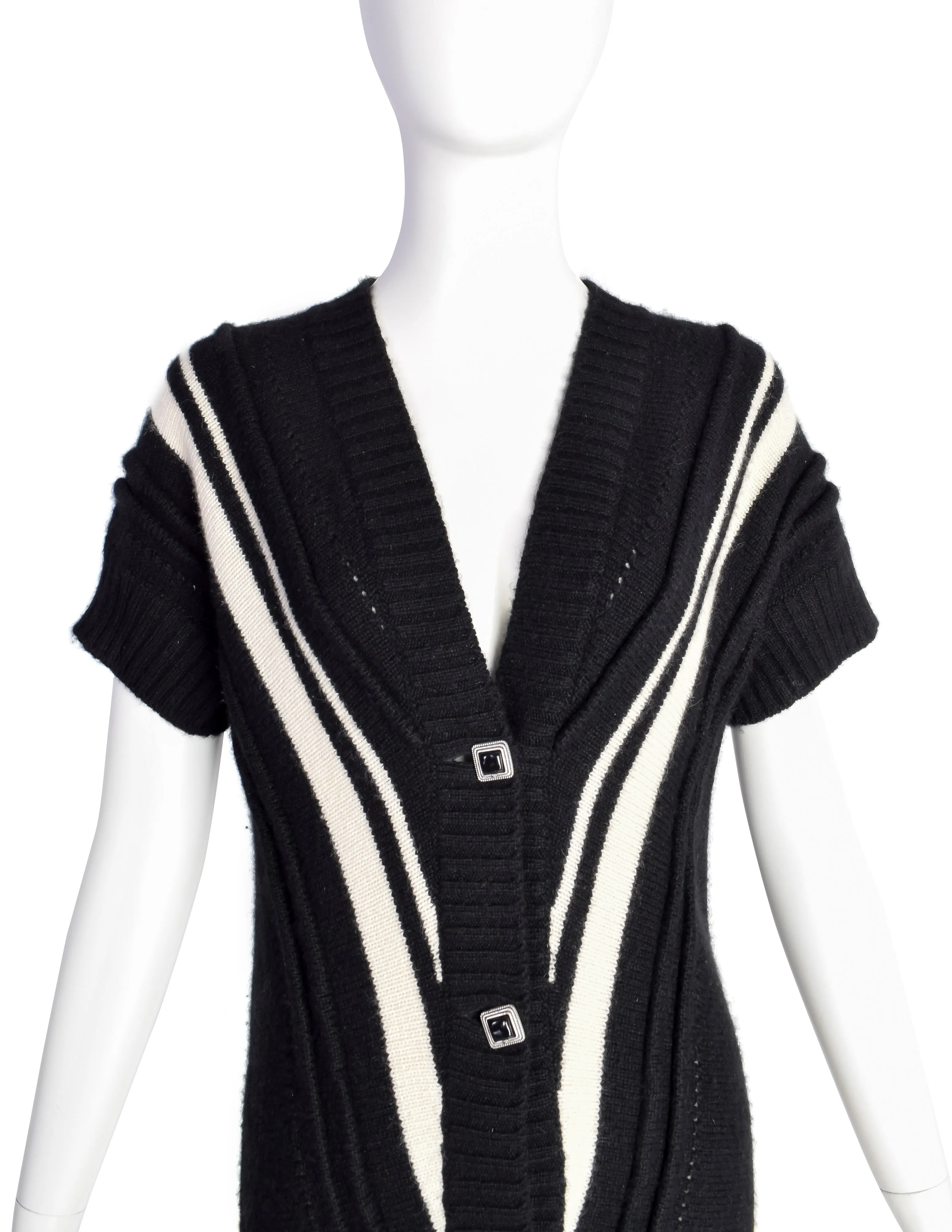 Chanel Vintage AW 2008 Black & Cream Cashmere & Mohair Longline Cardigan Sweater