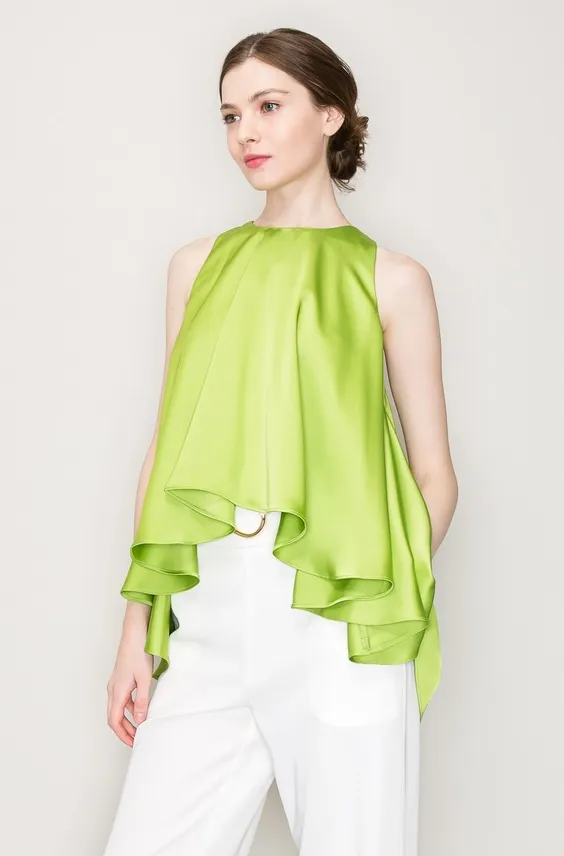 Chartreuse Satin Ruffled Top