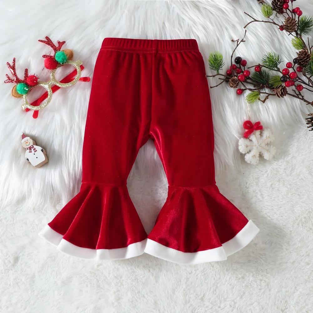 Christmas Heart Embroidered Romper Flared Trousers Headband Three-Piece Set Wholesale Baby Clothes