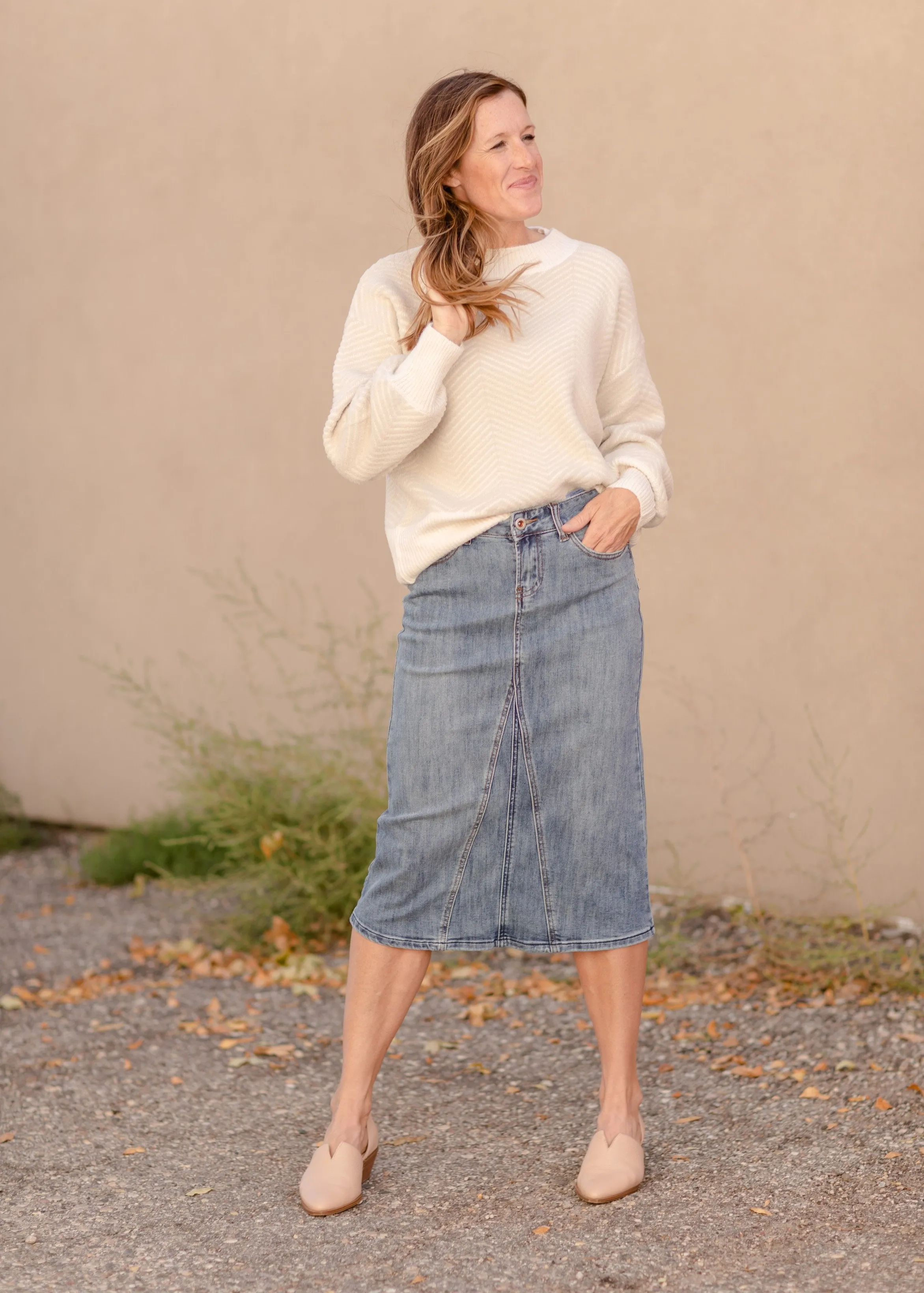 Claire Pencil Fit A-line Denim Skirt - FINAL SALE