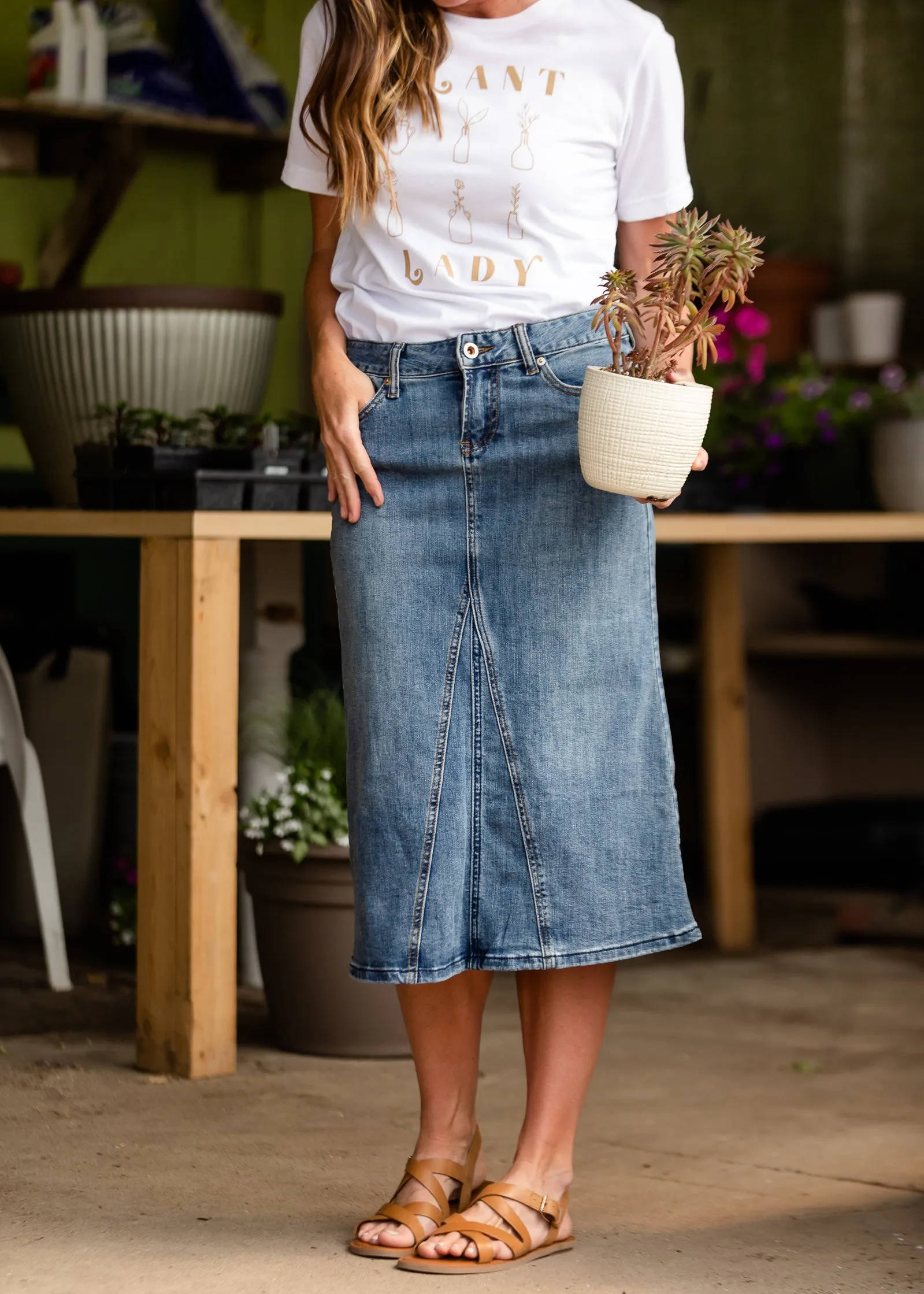 Claire Pencil Fit A-line Denim Skirt - FINAL SALE