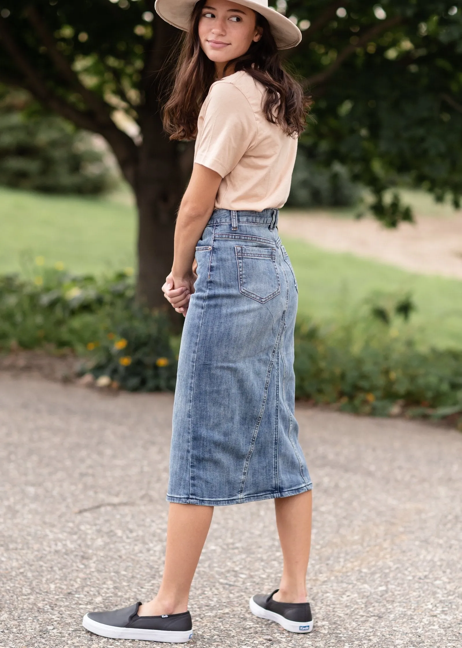 Claire Pencil Fit A-line Denim Skirt - FINAL SALE