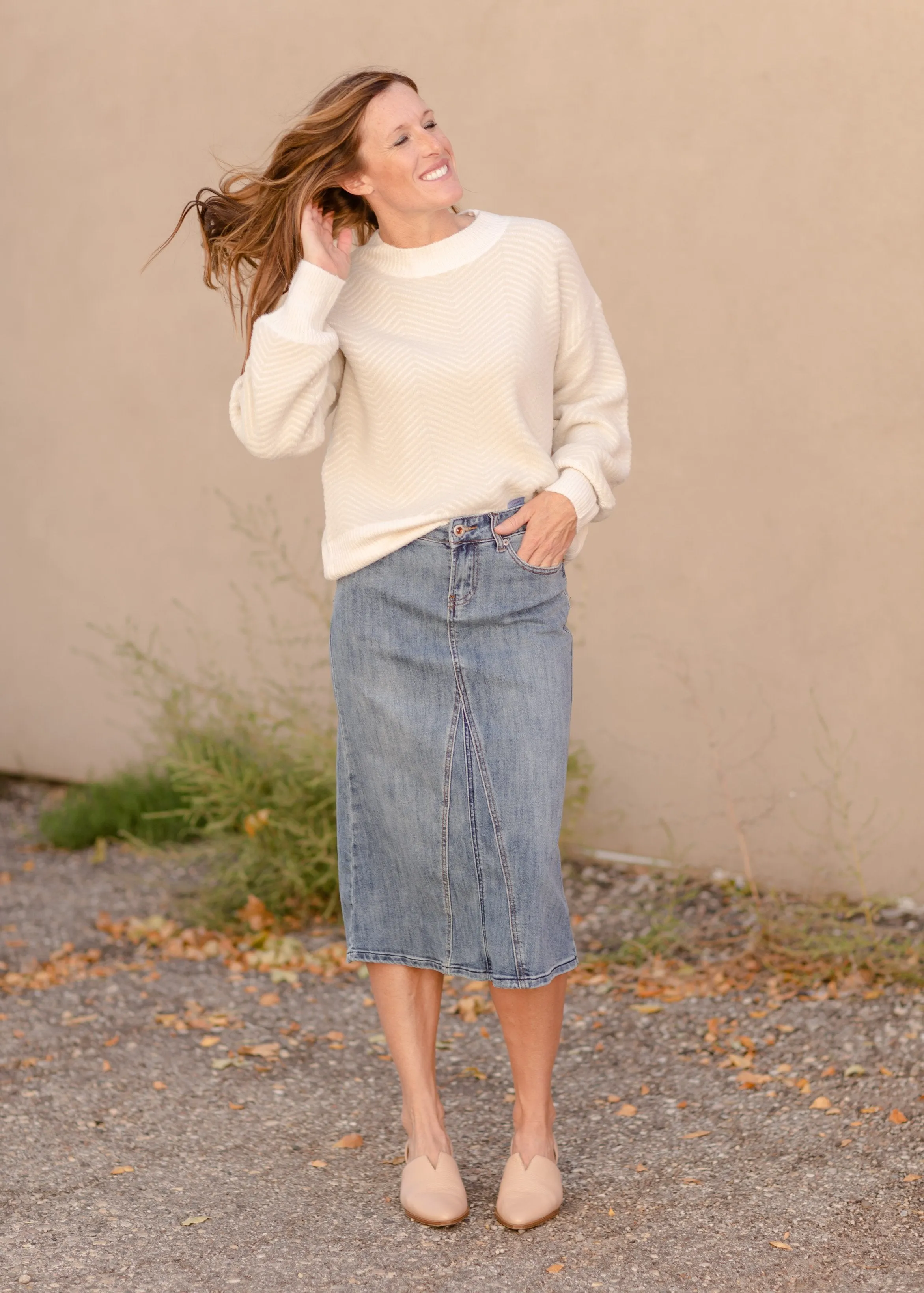 Claire Pencil Fit A-line Denim Skirt - FINAL SALE