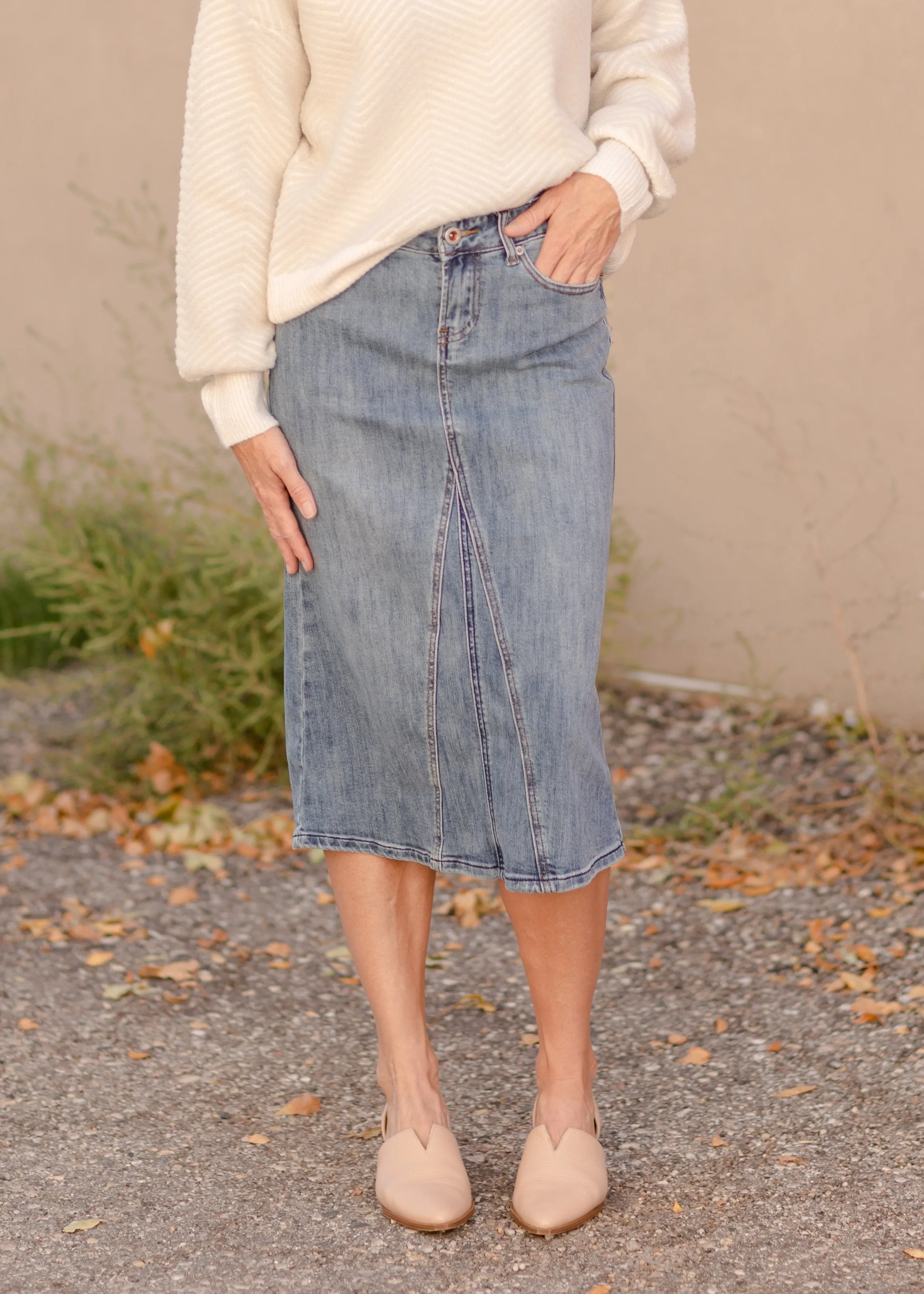 Claire Pencil Fit A-line Denim Skirt - FINAL SALE