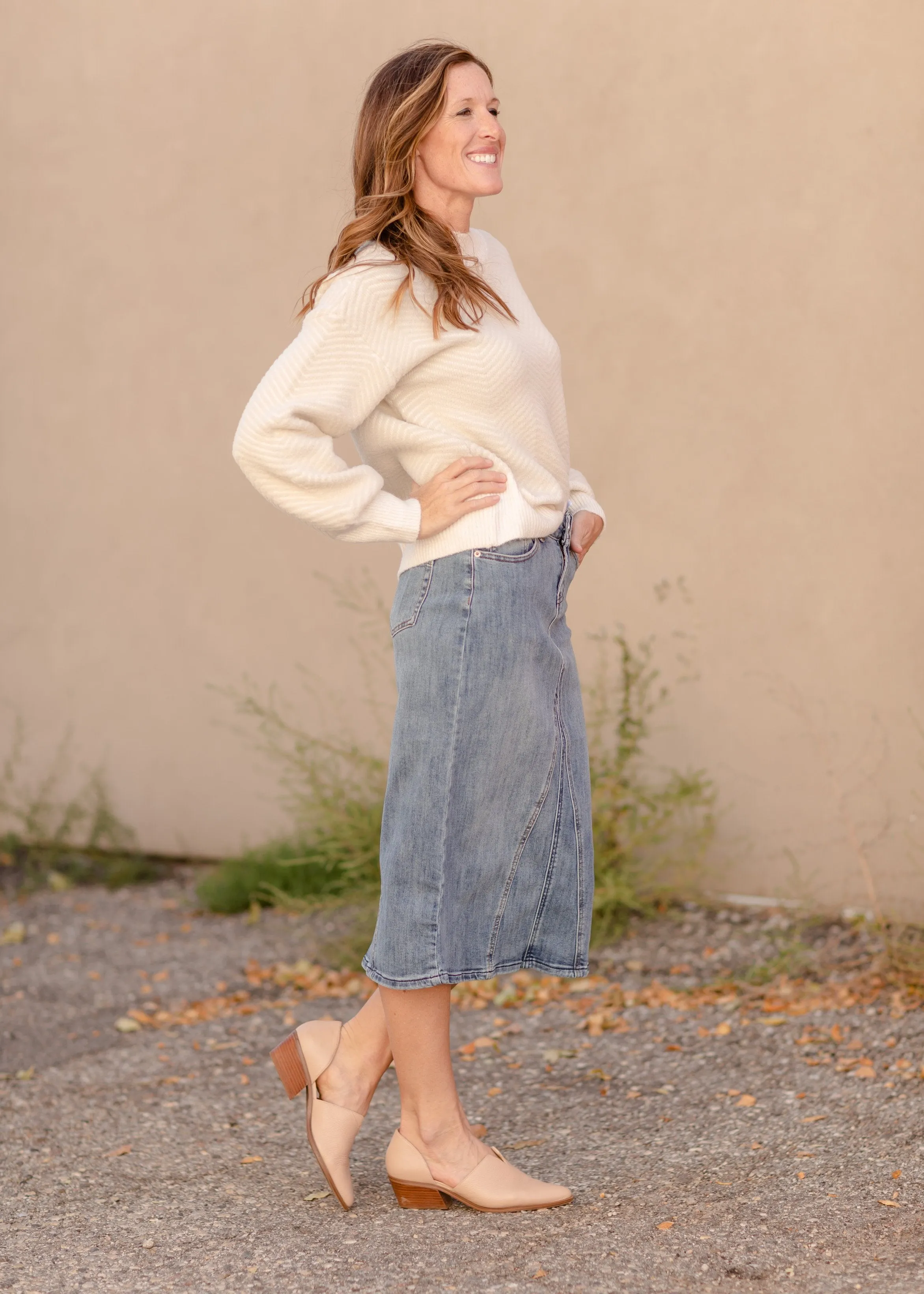 Claire Pencil Fit A-line Denim Skirt - FINAL SALE