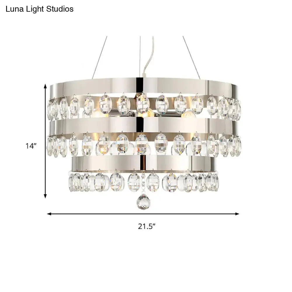 Contemporary Crystal Multi-Layer Chandelier Pendant with 5 Lights - Silver Suspension Lamp for Living Room