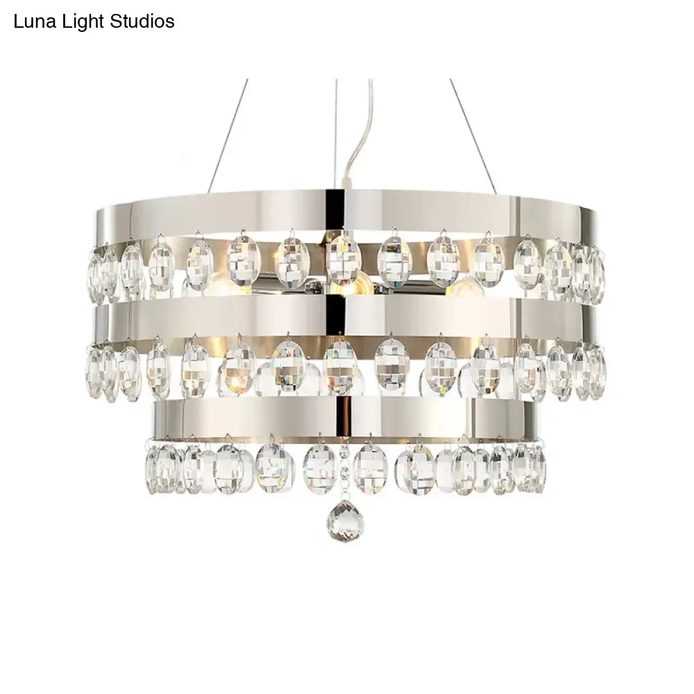 Contemporary Crystal Multi-Layer Chandelier Pendant with 5 Lights - Silver Suspension Lamp for Living Room