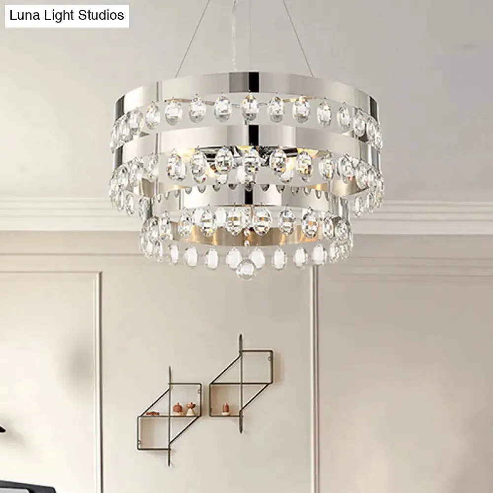 Contemporary Crystal Multi-Layer Chandelier Pendant with 5 Lights - Silver Suspension Lamp for Living Room