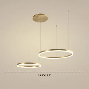 Contemporary Gold LED Chandelier Pendant Light - 2-Layer Metallic Ring Design