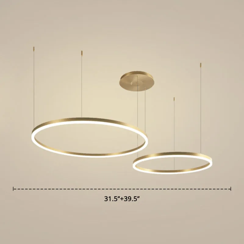 Contemporary Gold LED Chandelier Pendant Light - 2-Layer Metallic Ring Design