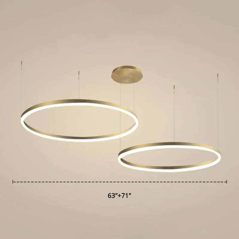 Contemporary Gold LED Chandelier Pendant Light - 2-Layer Metallic Ring Design