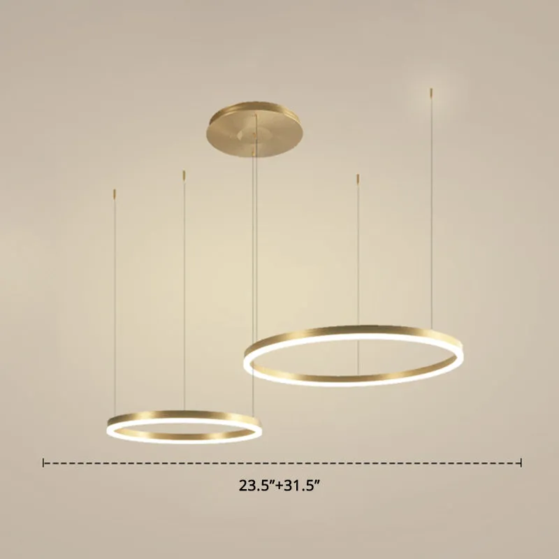 Contemporary Gold LED Chandelier Pendant Light - 2-Layer Metallic Ring Design