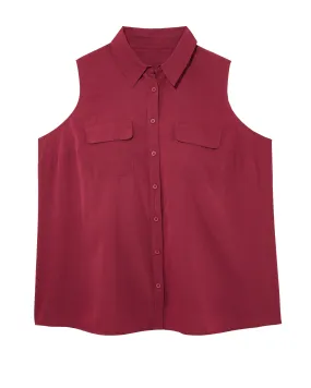 Corinna Sleeveless Silky Buttondown Shirt | Burgundy