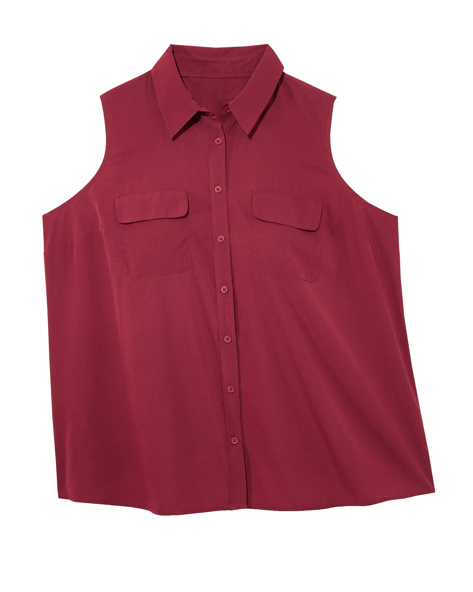 Corinna Sleeveless Silky Buttondown Shirt | Burgundy