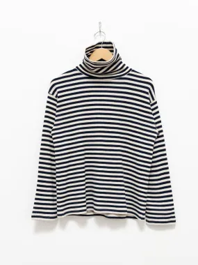 Cotton Waffle Turtleneck Knit - Natural x Navy