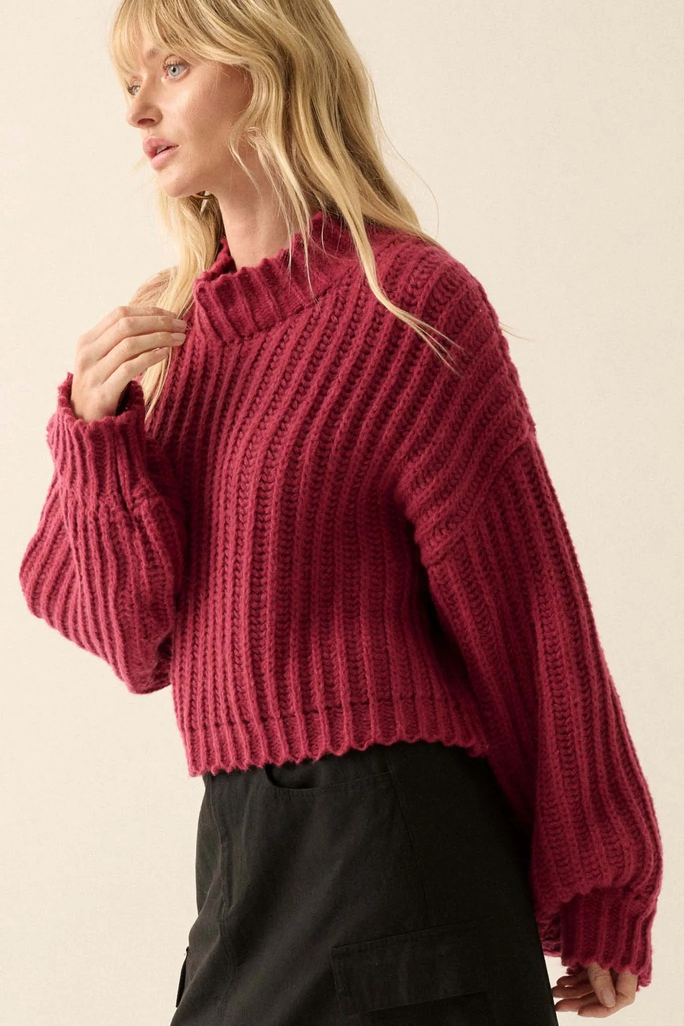 Cozy in Love Chunky Ribbed Knit Mock Neck Sweater