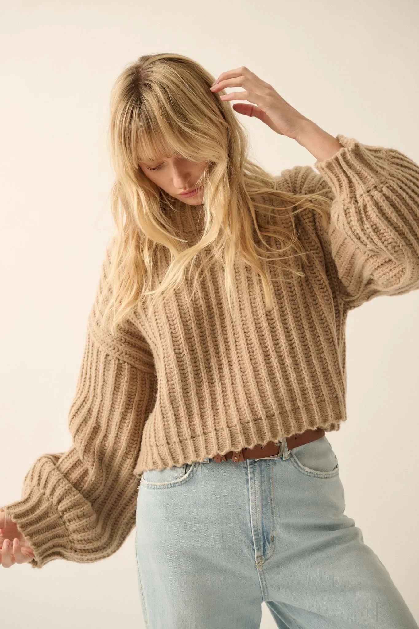 Cozy in Love Chunky Ribbed Knit Mock Neck Sweater