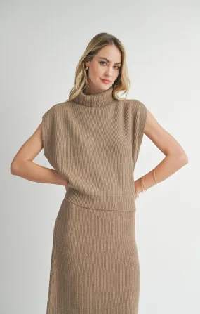 Crosby Ribbed Turtleneck Vest - Dark Taupe