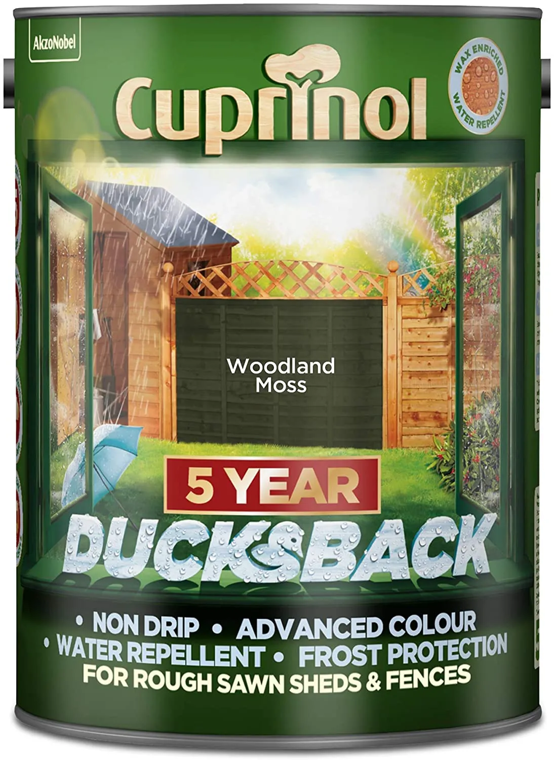 Cuprinol Ducksback 5 Year Waterproof for Sheds and Fences - Woodland Moss 5 Litre