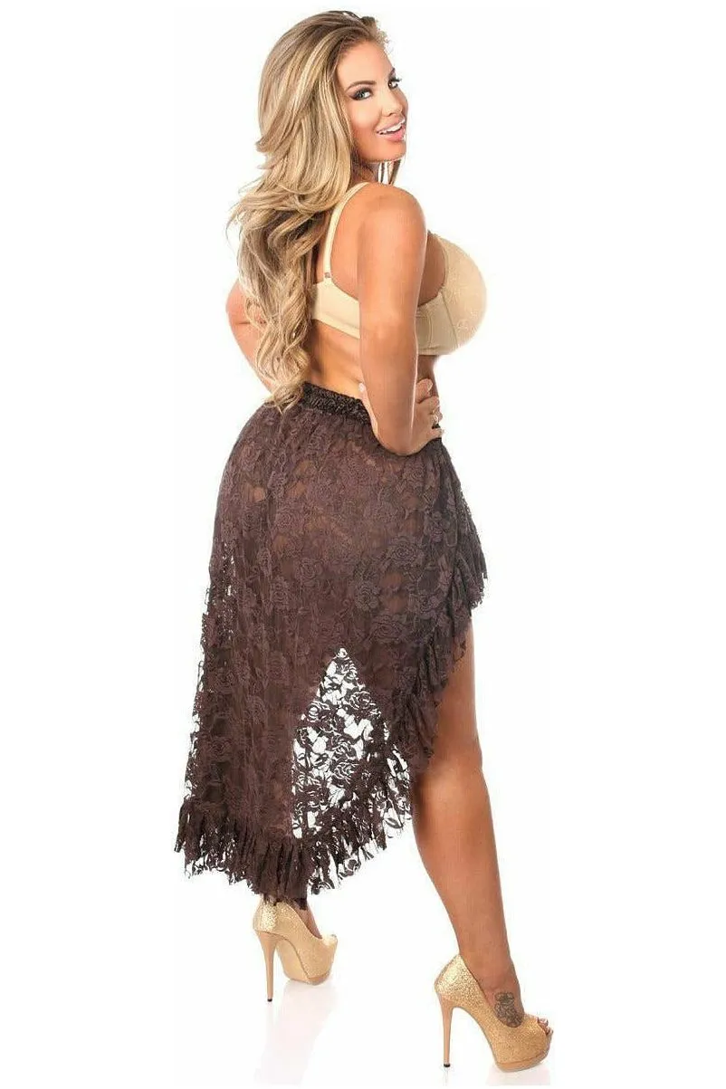 Dark Brown Lace High Low Skirt