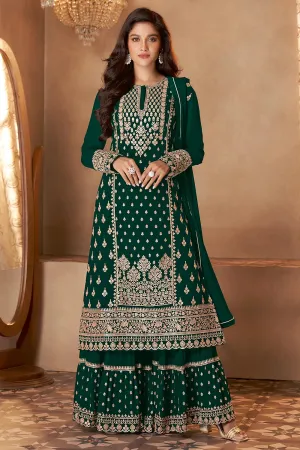 Dark Green Straight Cut Georgette Designer Sharara Suit